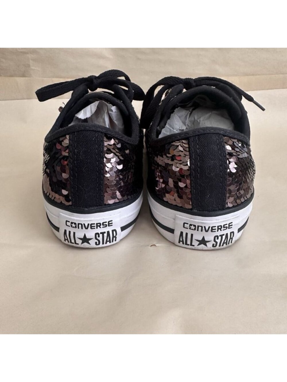 Converse All Star Sequin Low Top Sneakers Women 7.5 Chuck Bronze Sparkle Shoe - Picture 7 of 9